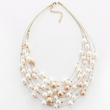 Women layered collar necklace, pearls, imitation pearls, fashion, multi-layer alloy necklace jewelry, leisure