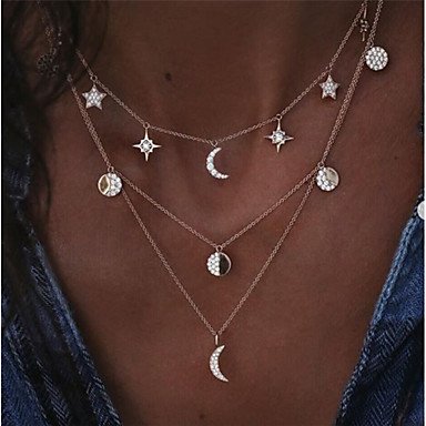 Female clarity layered necklaces layered wrapped necklace crescent moon and star Arts geometric fashion jewelry necklace