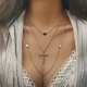 Women tiered pendant necklace, long necklaces, crosses, hearts, simple, stylish heart, 64 + 7 cm silver jewelry necklace everyda