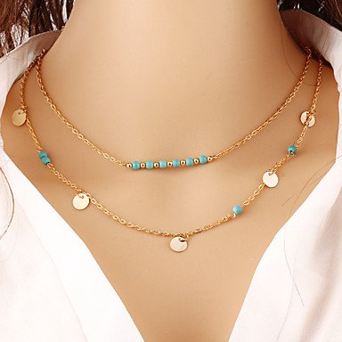 Women turquoise necklace layered, turquoise, retro, casual, fashion steel, silver necklace jewelry for special occasions, birthd