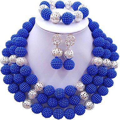 Women's Beaded Necklace Layered Ladies Fashion Earrings Jewelry Dark Blue/Red/Popular Pink Wedding