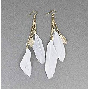 White Feather Dangle Earrings lightweight stainless steel tassels
