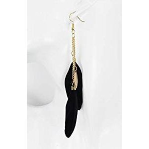 Stainless steel black feather earrings tassels hanging light