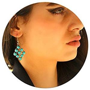 Antique silver Statement elegant retro retro drape unique teardrop earrings turquoise stone