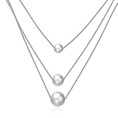 Women geometric pearl pendant necklace, sterling silver, fashion jewelry silver necklace