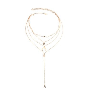 Women layered long necklaces layered zirconium stone moon necklace long necklace multi-layer necklace jewelry