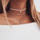 Women collar necklace, pendant necklace, necklace, imitation pearl crosses, hearts, stylish, elegant, multi-layer steel heart ne