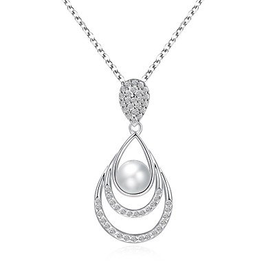 Women cubic zirconia water pearl pendant necklace, pearl, stainless steel, alloy, fashion jewelry lovely necklace