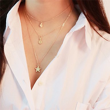 Women pendant necklace, layered necklaces, star, pineapple, cactus, basic, steel necklaces fashion jewelry party, daily