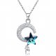 Women fashion crystal pendant necklace, alloy plating, Silver Star, Crescent Moon, lovely necklace fashion jewelry