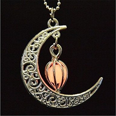 Women luminous stone pendant necklace, Crescent Moon, luminous glow, necklace jewelry