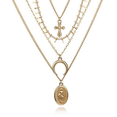 Women crescent moon layered necklace cross necklace women fashion jewelry