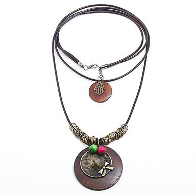 Women long layered necklace wooden necklace jewelry