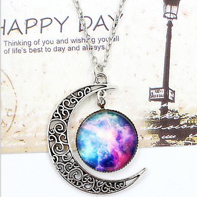 Women pendant necklace, the moon, the Milky Way, Crescent Moon, unique, stylish, silver, jewelry necklace