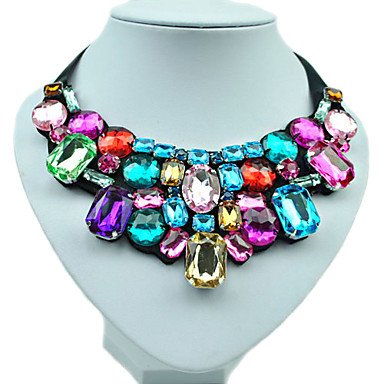 Women artificial diamond necklace, resin, stones, Fangzuan, stylish, colorful handmade jewelry necklace