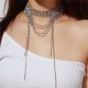 Women layered collar necklace, long necklace, imitation diamonds, multi-layered silver necklace jewelry party gift