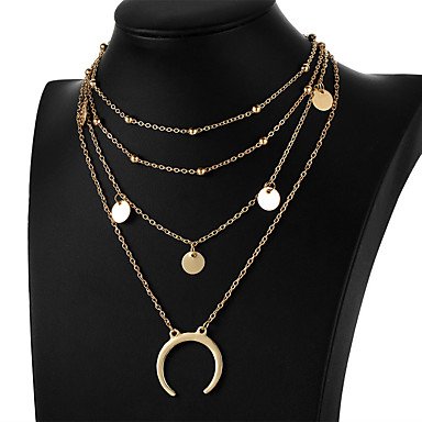 Women layered collar necklaces, pendants, moon, simple, stylish, multi-layer steel, silver necklace jewelry gifts, parties