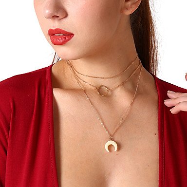 Women tiered pendant necklace crescent moon retro fashion jewelry necklace