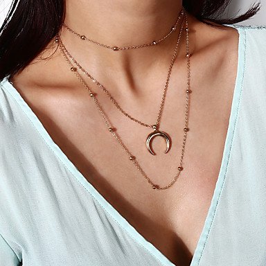 Women tassel necklaces necklace, layered necklace, moon, dangling fashion steel, silver necklace 30 + 50 cm jewelry gifts