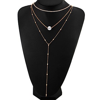 Women stratified layered necklaces, crystal, imitation pearl drop, simple, stylish, multi-layer alloy necklace jewelry, leisure