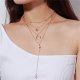 Women layered crystal lariat necklace, layered necklaces, long necklace, crystal moon, heart, multi-layer steel, silver necklace