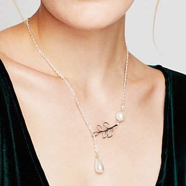 Women pendant necklace, pearl necklace, pearl, imitation pearl leaves, tassels, fashion jewelry silver necklace, business and le